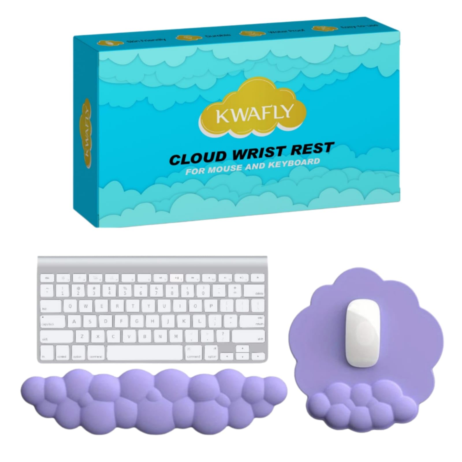 Flcivsh Cloud, set di poggiapolsi per tastiera, poggiapolsi in memory foam, poggiapolsi per tastiera e mouse antiscivolo, viola Flcivsh Cloud, set di poggiapolsi per tastiera, poggiapolsi in memory foam, poggiapolsi per tastiera e mouse antiscivolo, viola